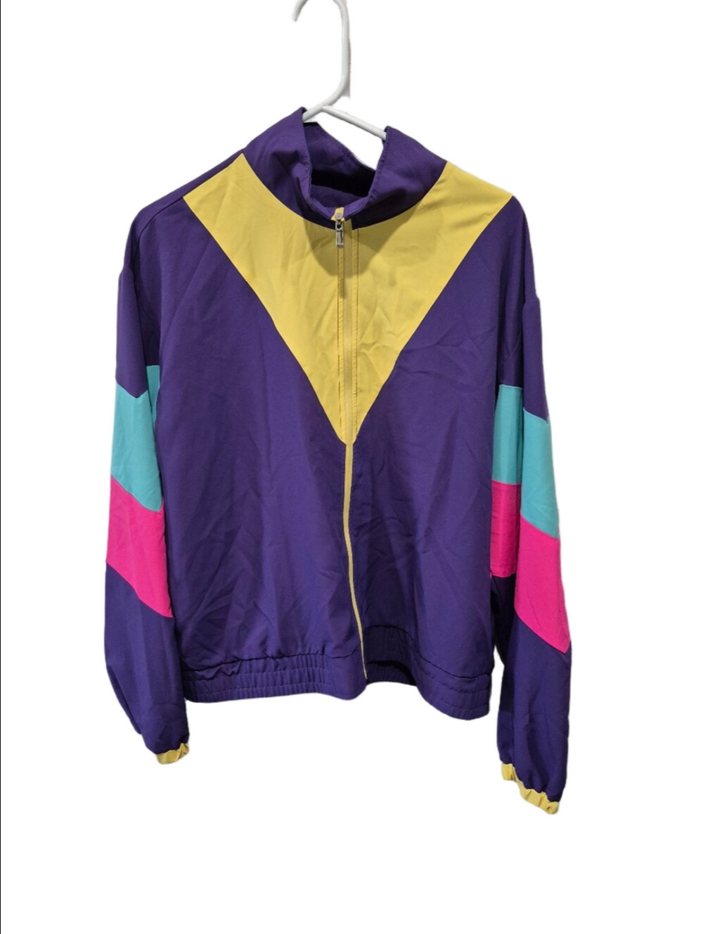 Vintage Style 80s 90s Colorblock Windbreaker Track Jacket Size L Chevron